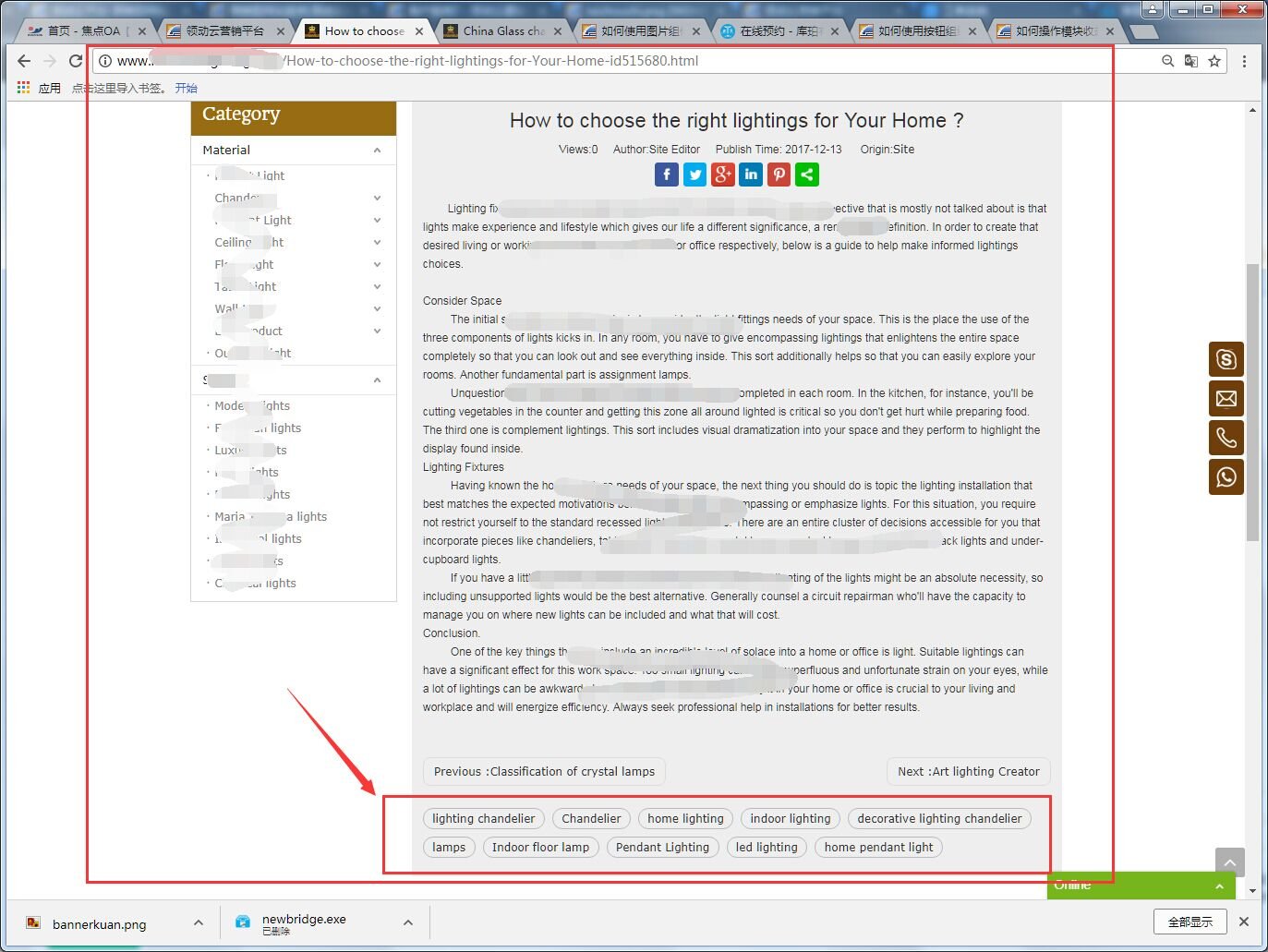 关键词在文章详情页面的展示效果